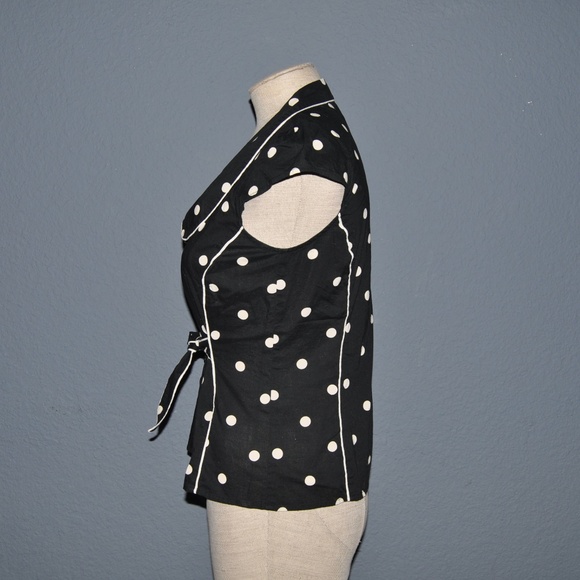 ANN TAYLOR Black Polka Dots Retro Blouse Top [C3] - Picture 2 of 6
